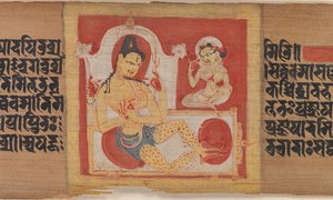 Vierarmige Bodhisattva op de Troon, Blad uit...Pancavimsatisahasrika Prajnaparamita..., ca. 1090 door Unbekannt