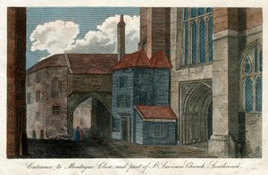 Ingang naar Montague Close, en deel van St Saviours Church, Southwark, Londen door Unbekannt