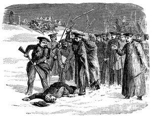 Verbannen Russische gevangene wordt gedisciplineerd, 1874