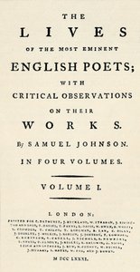 Facsimile titelpagina verkleind van Johnsons Levens van de Dichters - opnieuw uitgegeven in afzonderlijke vorm