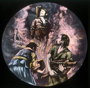 Getrouwe verbrand op de brandstapel, ca. 1910