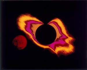 Valse kleurenfoto van de zon en de maan, ca. 1970s