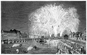 Vuurwerk op de brug, Parijs, 1754, 1885 door Unbekannt