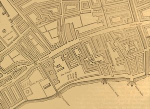 Fleet Street, The Temple, enz., van een kaart van Londen, gepubliceerd 1720