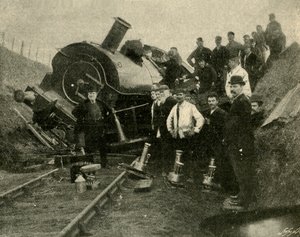 Overstromingen v. Spoorweg Locomotief - Een instorting nabij St. Erth, 1901 door Unbekannt