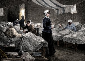 Florence Nightingale in het barakkenhospitaal in Scutari, ca. 1880 door Unbekannt