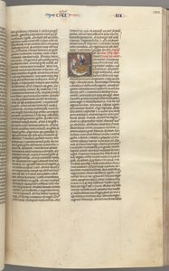 Fol. 123r, Koningen III, gehistorieerde initiaal E, een bediende brengt Abisag naar David..., c. 1275-1300 door Unbekannt
