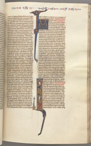 Fol. 199r, Esther, gehistorieerde initiaal, twee zittende mannelijke figuren, ca. 1275-1300