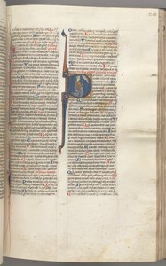 Fol. 218r, Psalm 26, gehistorieerde initiaal D, David knielend wijzend naar zijn ogen, de buste van God... door Unbekannt