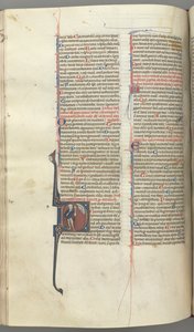 Fol. 222v, Psalm 52, gehistorieerde initiaal D, een dwaas naakt behalve voor een mantel, met een blaas..., ca. 1 door Unbekannt