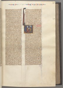 Fol. 36r, Leviticus, gehistorieerde initiaal V, Mozes die een offerlam op een altaar offert, ca. 1275 door Unbekannt