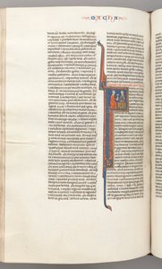 Fol. 382v, Makkabeeën II, gehistorieerde initiaal F, een gouden kelk aangeboden aan een Jood, c. 1275-1300