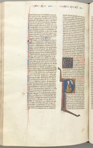 Fol. 440v, Korintiërs I, gehistorieerde initiaal P, Paulus knielend pratend met de buste van God boven, c.