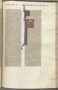 Fol. 452r, Filippenzen, gehistorieerde initiaal P, Paulus staande met een zwaard en een rol, pratend met t door Unbekannt