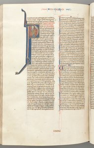 Fol. 453v, Kolossenzen, gehistorieerde initiaal P, Paulus pratend met de buste van God boven, ca. 127