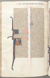 Fol. 455v, Thessalonicenzen II, gehistorieerde initiaal P, Paulus zittend met een zwaard, circa 1275-1300 door Unbekannt