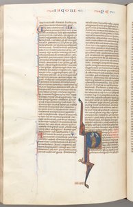 Fol. 477v, Petrus, gehistorieerde initiaal P, Petrus met een sleutel, pratend met de buste van God boven, ca. 1275