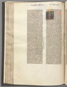 Fol. 76v, Jozua, gehistorieerde initiaal E, Jozua met een rol knielend voor God door Unbekannt