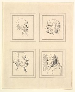 Vier hoofden uit Characaturas door Leonardo da Vinci, naar tekeningen van Wincelslaus Hollar, 1786 door Unbekannt