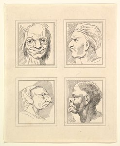 Vier Hoofden uit Characaturas door Leonardo da Vinci, van Tekeningen door Wincelslaus Hollar door Unbekannt
