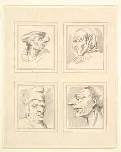 Vier hoofden uit Characaturas door Leonardo da Vinci, naar tekeningen van Wincelslaus Hollar door Unbekannt