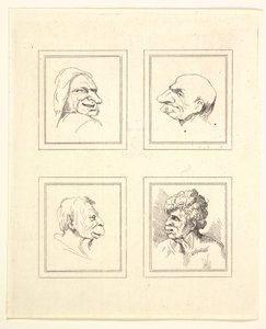 Vier Hoofden uit Characaturas door Leonardo da Vinci, uit Tekeningen door Wincelslaus Hollar, o..., 1786 door Unbekannt