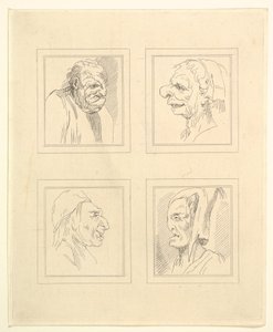 Vier hoofden uit Characaturas door Leonardo da Vinci, naar tekeningen van Wincelslaus Hollar, 1786 door Unbekannt