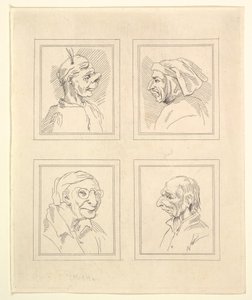 Vier Hoofden uit Karikaturen door Leonardo da Vinci, uit Tekeningen door Wincelslaus Hollar, o..., 1786
