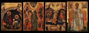Vier iconen van een paar deurpanelen, mogelijk deel van een polyptiek door Unbekannt