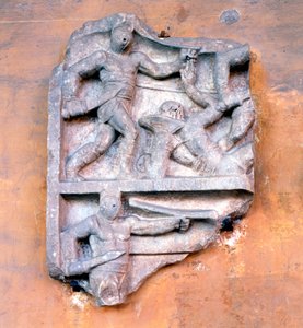Fragment van een Romeins reliëf dat gladiatoren toont die vechten