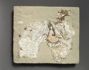 Fragment van muurschildering: vrouw met mondbedekking padam, ca. 7e eeuw n.Chr. door Unbekannt