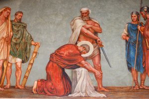 Fresco in de Sint-Pauluskerk: Martelaarschap van Sint-Paulus, Lyon, Frankrijk