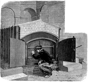 Oven van het type dat geïnstalleerd moet worden in het Pere la Chaise crematorium, Parijs, 1888