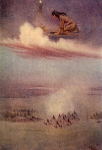 Naar beneden kijkend zag ze het kamp van de Blackfeet, 1914 door Unbekannt
