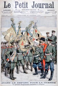 Generaal Dragomirov kust de vlag voordat de troepen vertrekken voor de Russisch-Japanse Oorlog, 1904 door Unbekannt