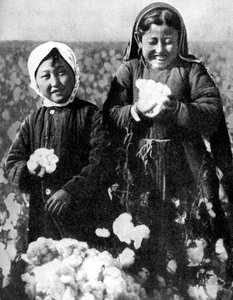 Meisjes in een katoenveld, Kazachstan, 1936