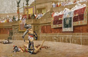 Gladiatoren in de Romeinse arena door Unbekannt