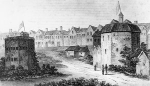 Globe Theatre, Bankside, Southwark en de Bear Garden, c1597