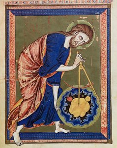 God, de Goddelijke Architect. Verlichting uit Bible moralisée, Codex Vindobonensis 2554, c.1250 (perkament) door Unbekannt
