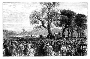 Grote demonstratie bij de Reformers Tree in Hyde Park, Londen, midden 19e eeuw door Unbekannt