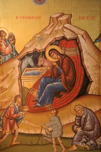 Grieks-orthodoxe icoon die de geboorte van Christus afbeeldt, Thessaloniki, Griekenland door Unbekannt