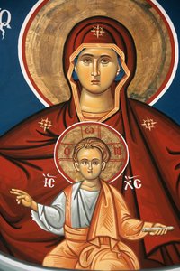 Grieks-orthodox icoon die Maagd en Kind afbeeldt, Thessaloniki, Griekenland