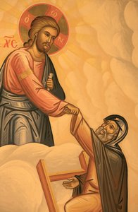 Grieks-orthodoxe icoon die de ladder van deugden afbeeldt, Thessaloniki, Griekenland
