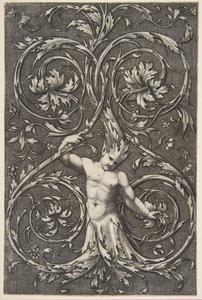 Grillige figuur met mannelijk figuur met onderlichaam en hoofd van acanthusbladeren, ca. 1515-1600 door Unbekannt