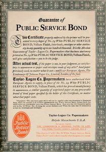 Garantie van openbare dienst obligatie - Taylor-Logan Co. Papermakers advertentie, 1919 door Unbekannt