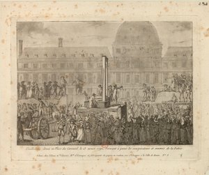 Guillotine opgericht op de plaats du Carrousel, 13 augustus 1792