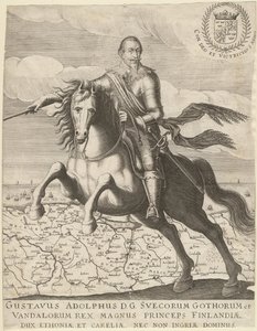 Gustavus Adolphus voor de kaart van Pommeren op de achtergrond, 1630 door Unbekannt