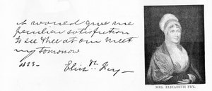 Handschrift en handtekening van Elizabeth Fry door Unbekannt