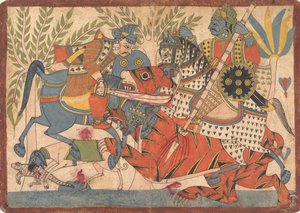 Harishchandra en zijn minister die een tijger doden, folio uit een Harishchandra-serie, 1800-1850 door Unbekannt