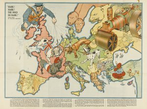 Hark! Hark! De honden blaffen! Europese satirische kaart